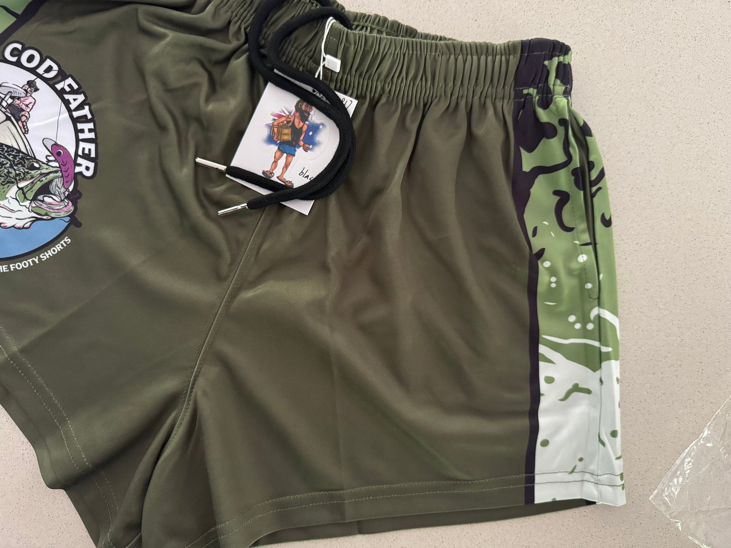 🔥NEW🔥 Cod Father Green Footy Shorts (With Pockets)
