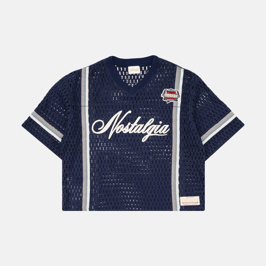 NAVY CROCHET JERSEY