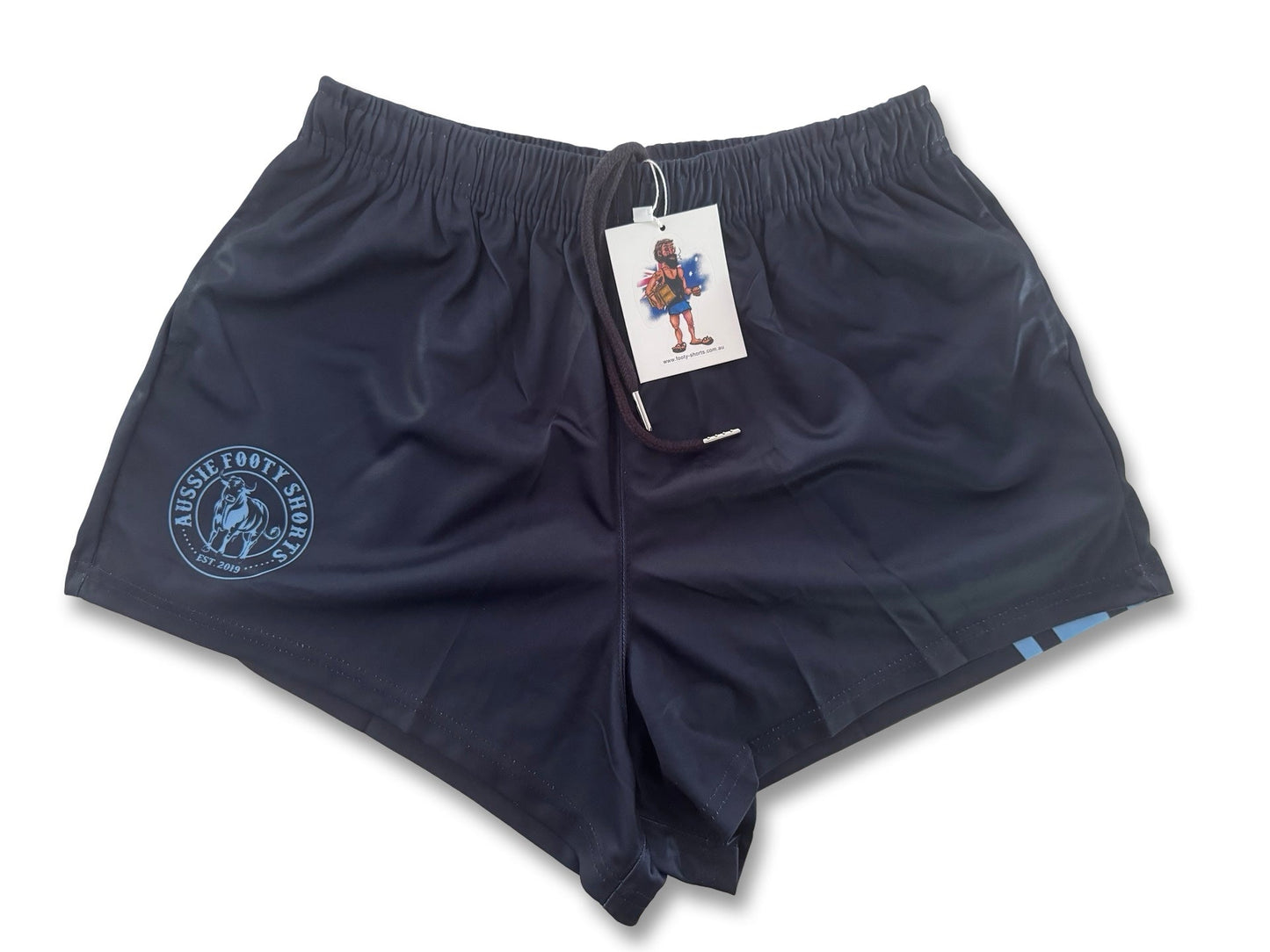 Navy Blue Stripe Footy Shorts (With Pockets)
