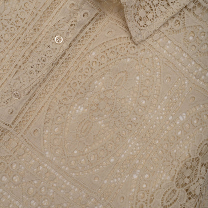 CREAM BARRIO LACE BUTTON-UP