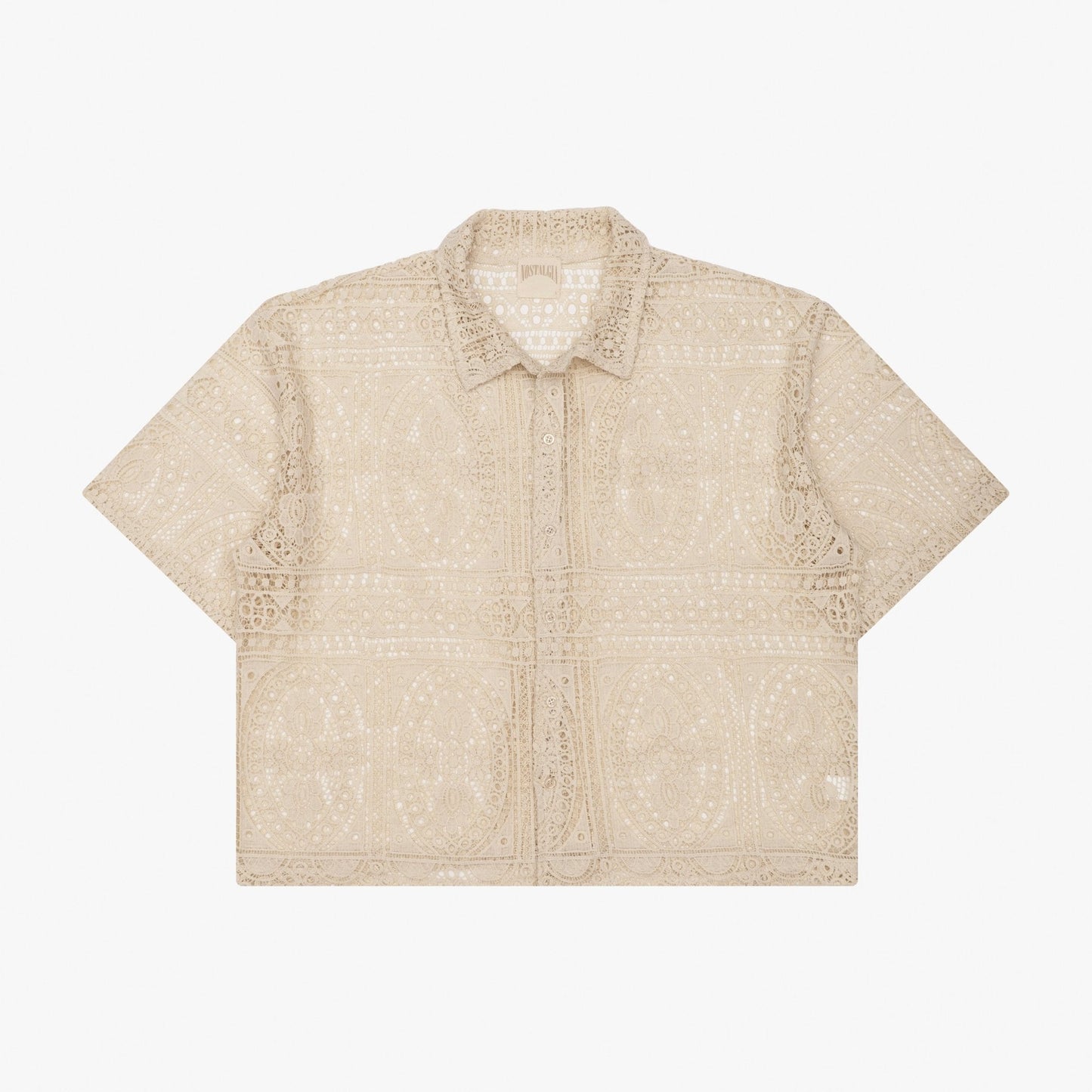 CREAM BARRIO LACE BUTTON-UP