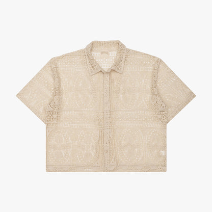 CREAM BARRIO LACE BUTTON-UP