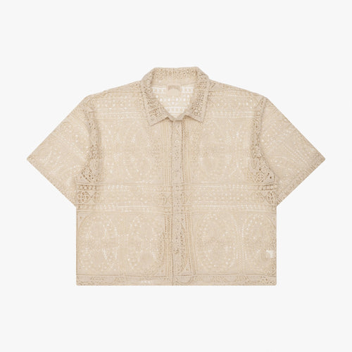CREAM BARRIO LACE BUTTON-UP