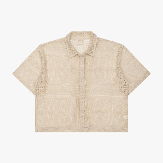 CREAM BARRIO LACE BUTTON-UP