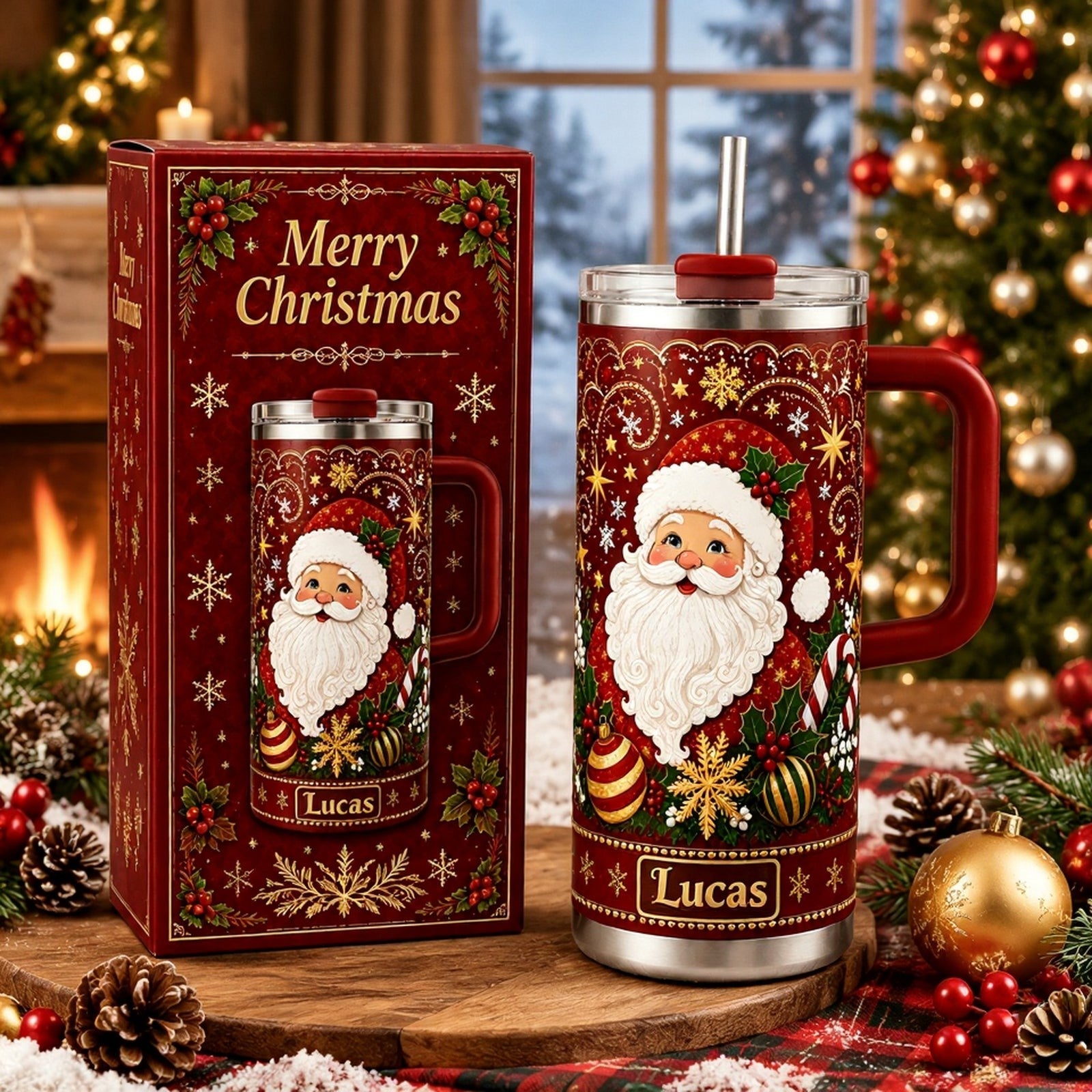 Personalized Christmas Santa Snowflake Tumbler