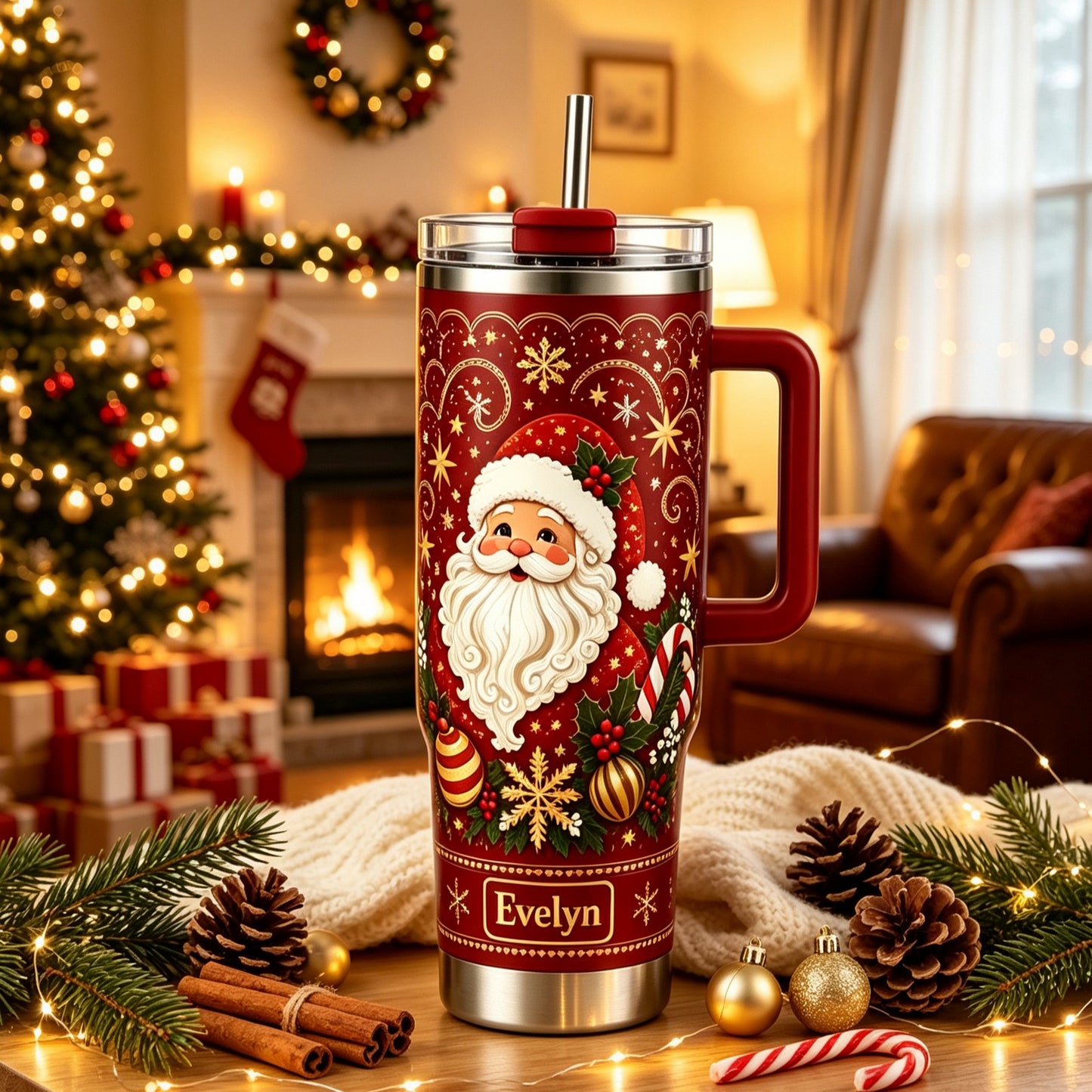 Personalized Christmas Santa Snowflake Tumbler