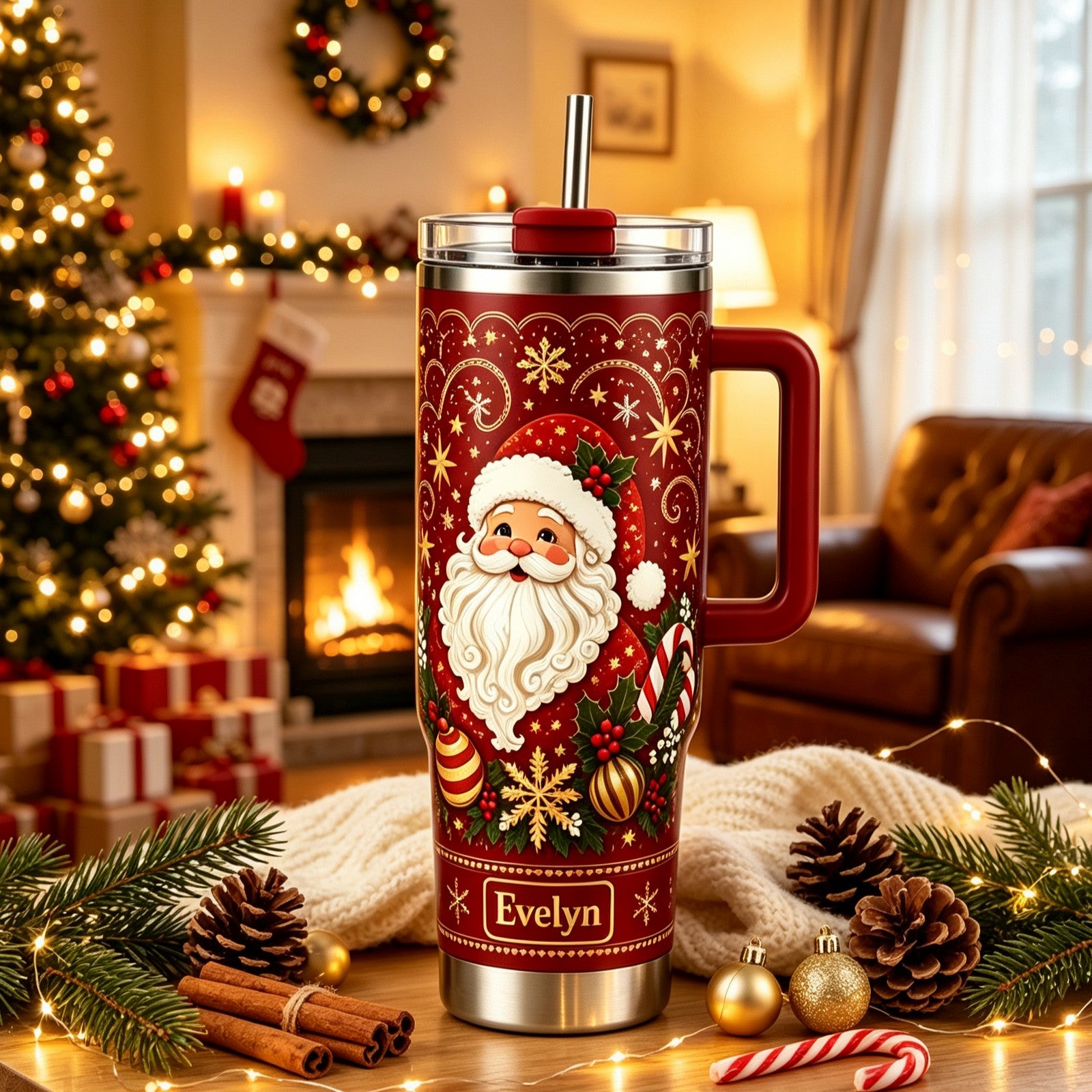 Personalized Christmas Santa Snowflake Tumbler