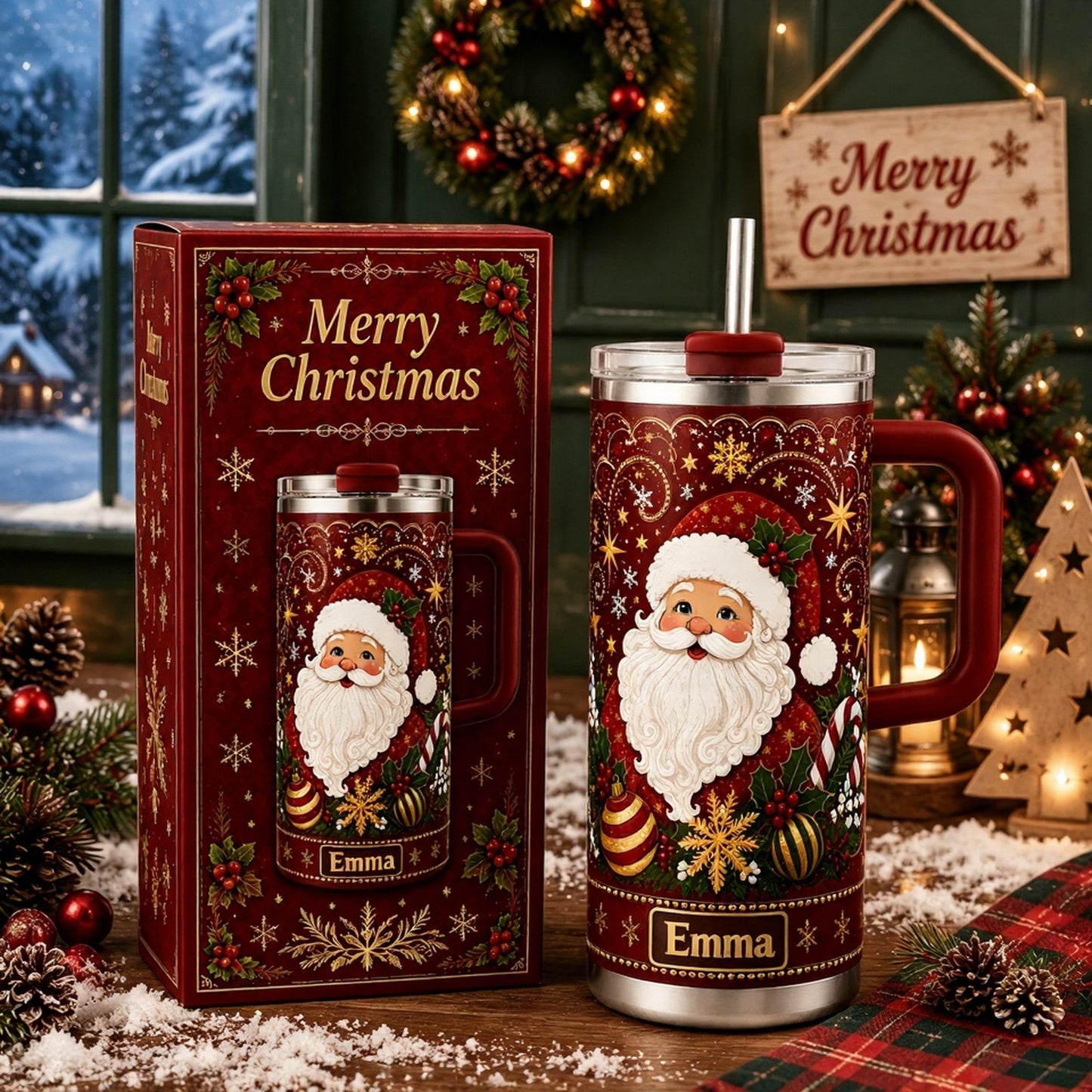 Personalized Christmas Santa Snowflake Tumbler
