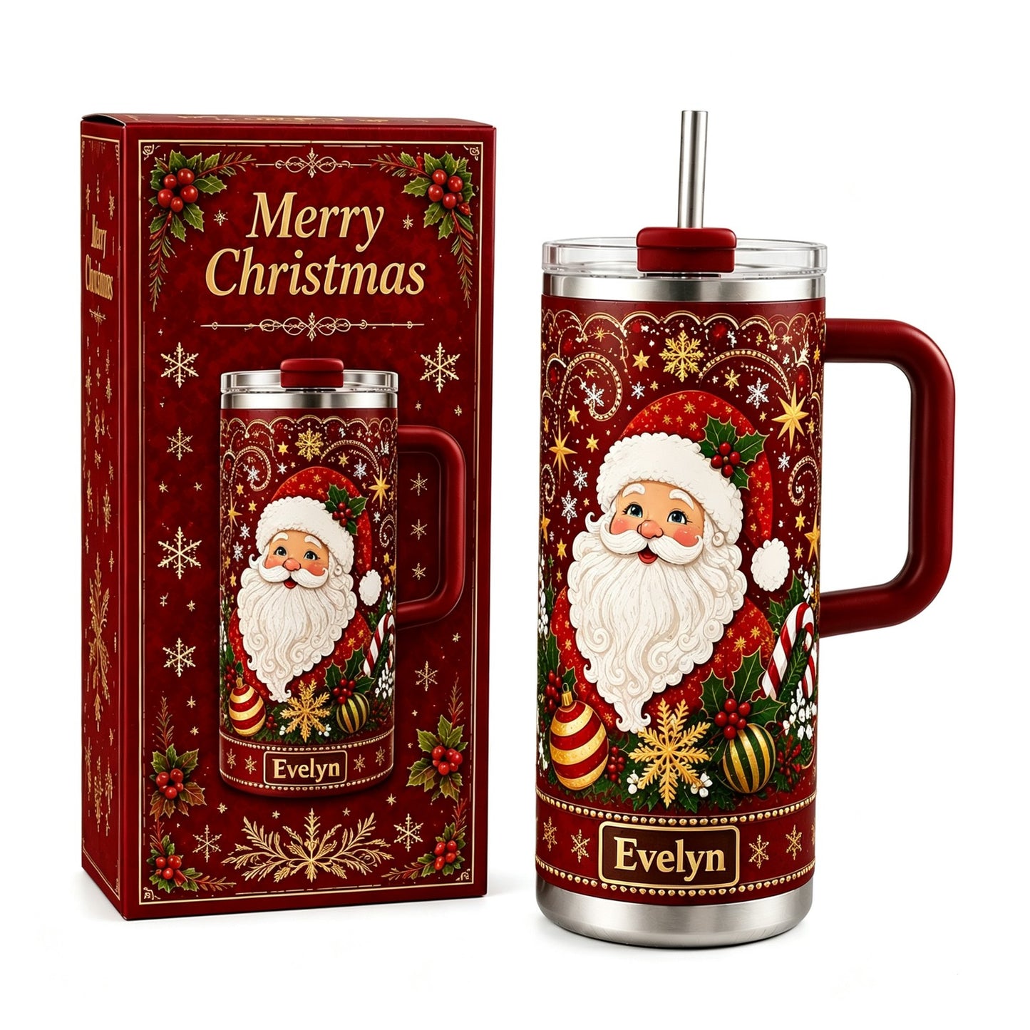 Personalized Christmas Santa Snowflake Tumbler